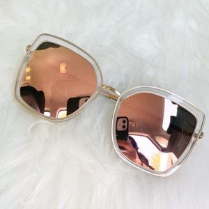 DIFF Clarisse Clear Crystal Peach Mirror Sunglasses NIB